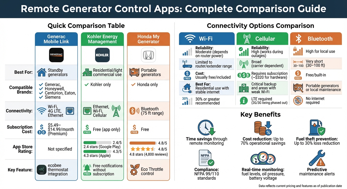 Remote Generator Control Apps Comparison: Features, Connectivity, and Costs