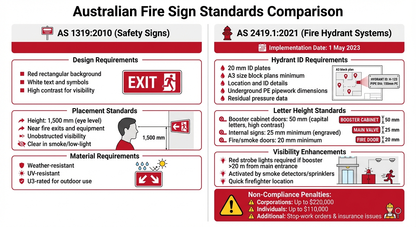Australian Fire Sign Standards: AS 1319:2010 vs AS 2419.1:2021 Requirements