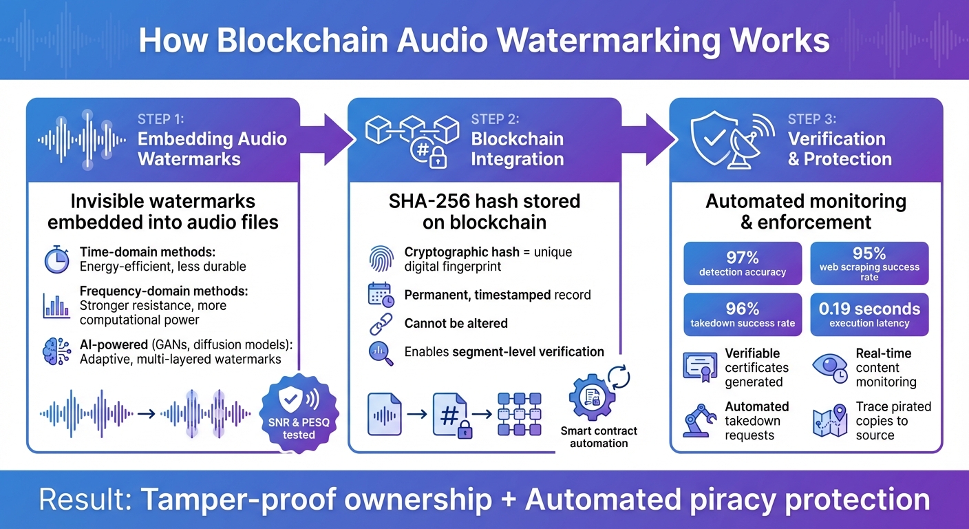 How Blockchain Audio Watermarking Works: 3-Step Protection System