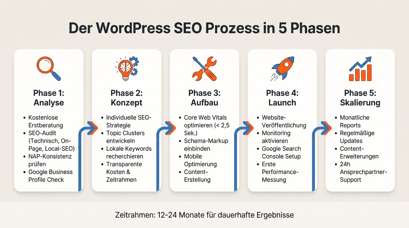 WordPress SEO Prozess: 5 Phasen von der Analyse bis zur Skalierung