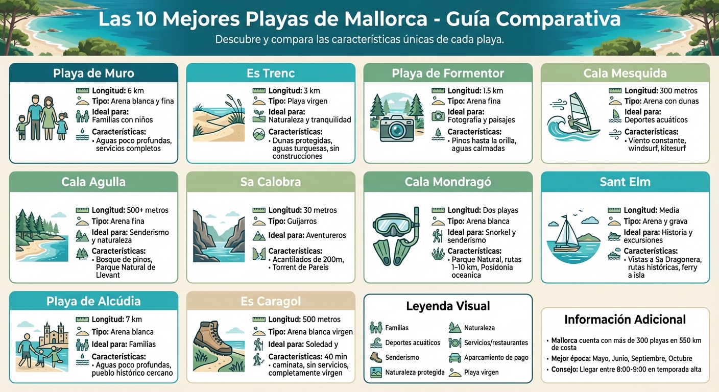 Guía visual de las 10 mejores playas de Mallorca: características y servicios