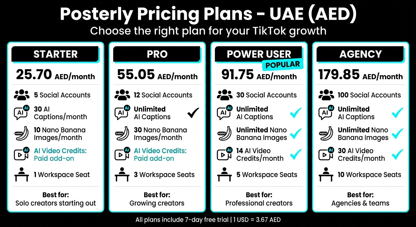 Posterly Pricing Plans for TikTok Creators in UAE