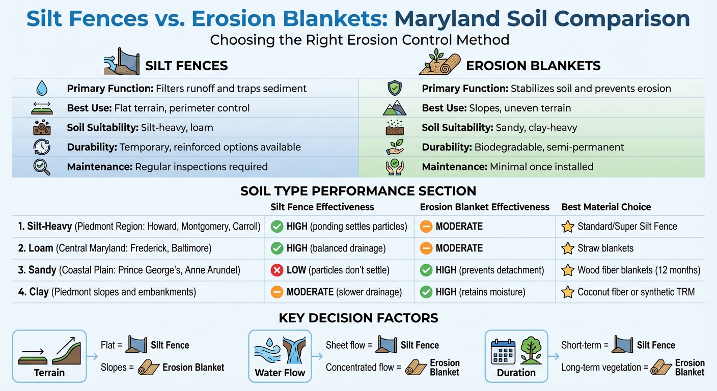 Silt Fences vs Erosion Blankets: Maryland Soil Comparison Chart