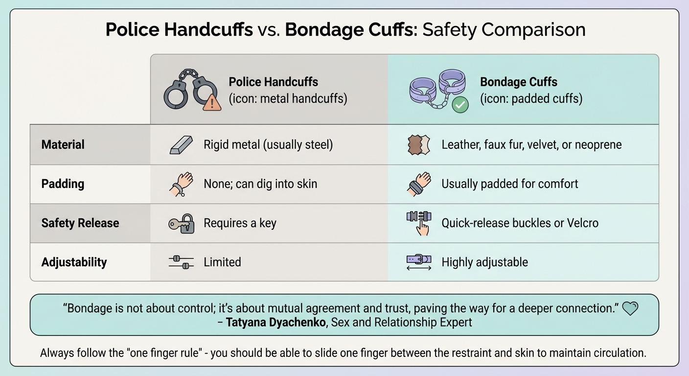 Police Handcuffs vs Bondage Cuffs Safety Comparison Chart