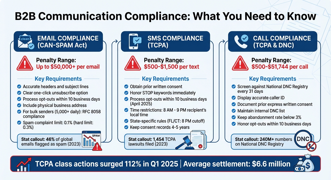 B2B Compliance Requirements and Penalties for Email, SMS, and Calls
