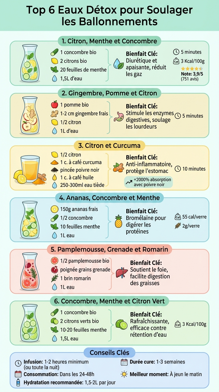 6 Eaux Détox Anti-Ballonnements : Ingrédients et Bienfaits