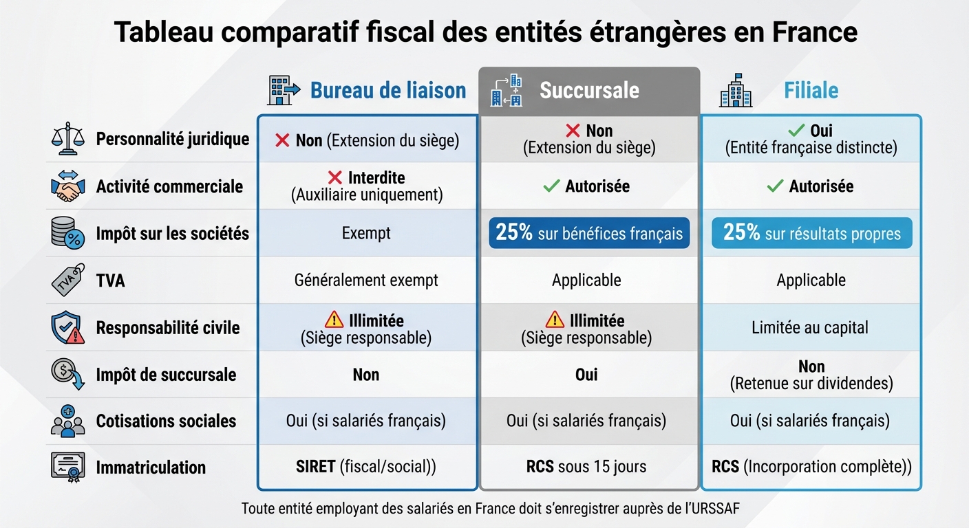 Tax comparison: branch vs subsidiary vs representative office in France
