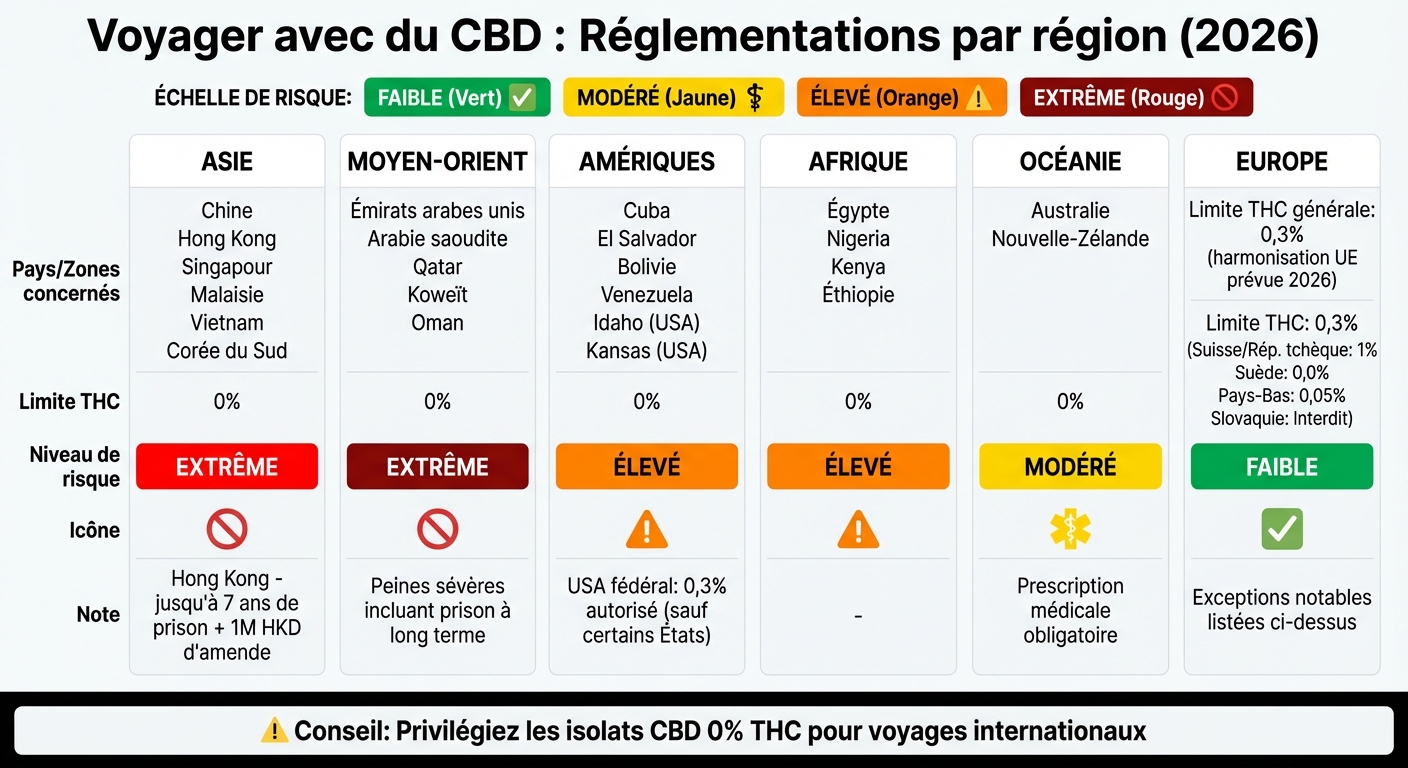 Réglementations CBD par région : limites THC et niveaux de risque 2026