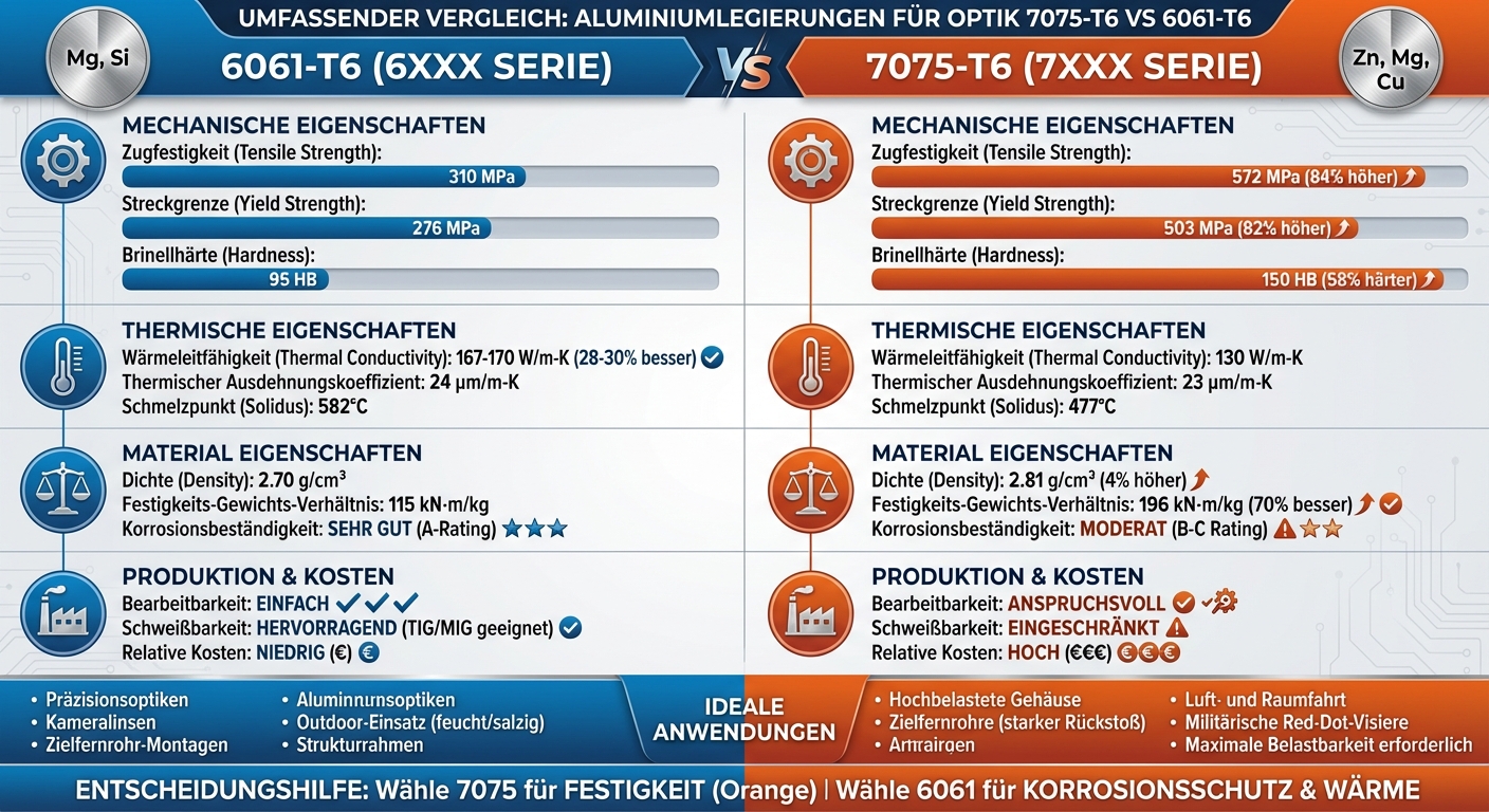 7075-T6 vs 6061-T6 Aluminium Comparison Chart for Optics Applications