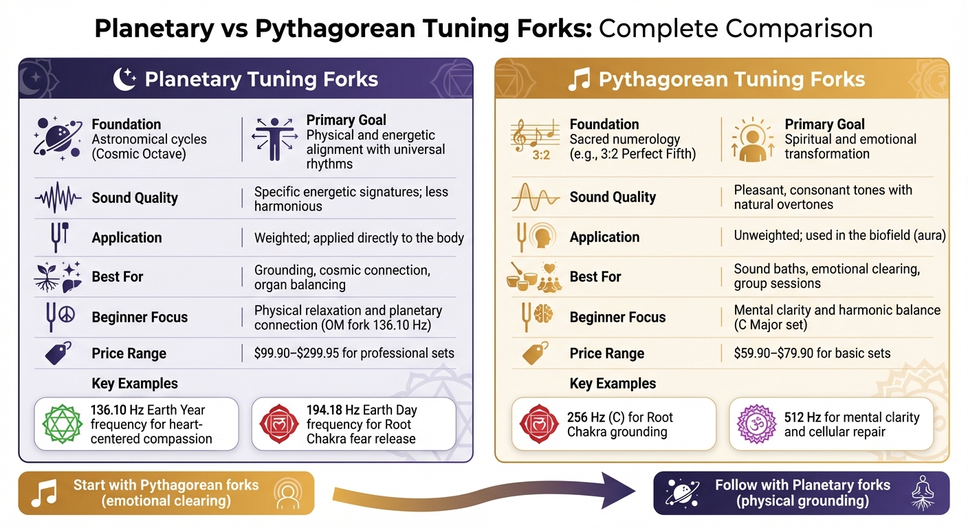 Planetary vs Pythagorean Tuning Forks Comparison Chart
