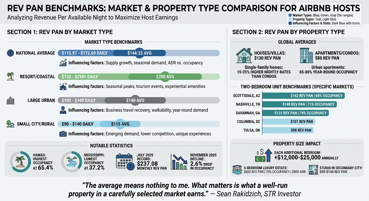 RevPAN Benchmarks by Market and Property Type for Airbnb Hosts