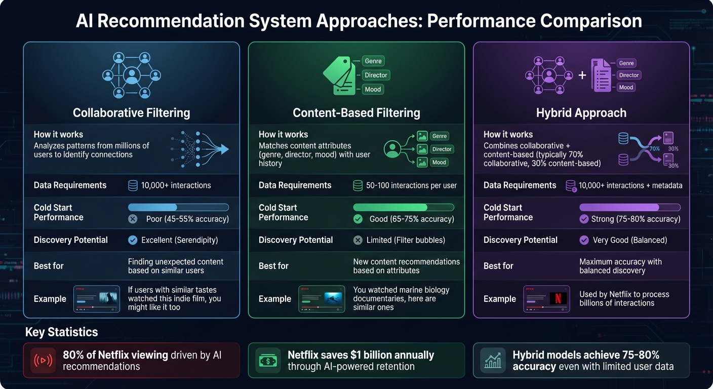 AI Recommendation System Approaches: Collaborative vs Content-Based vs Hybrid Models