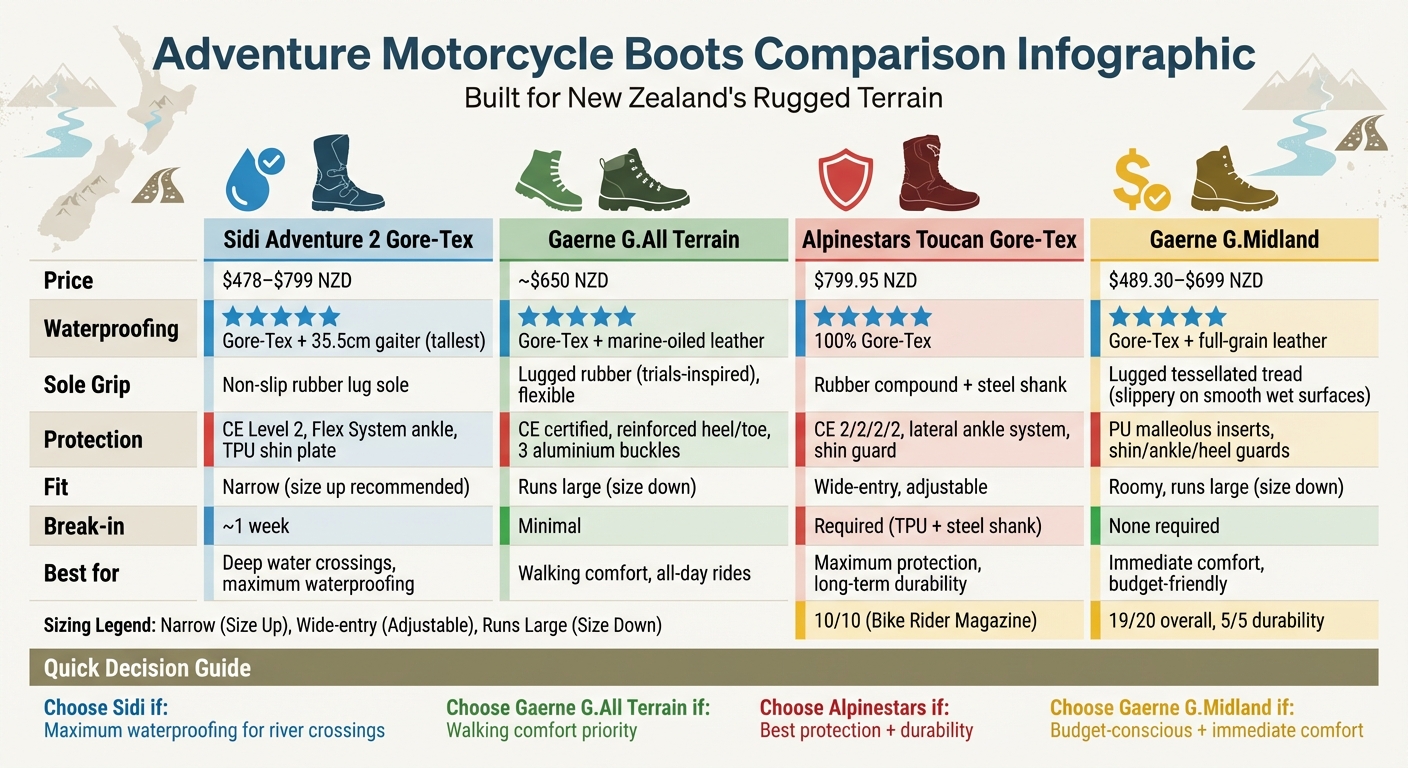 Adventure Motorcycle Boots Comparison for NZ Terrain