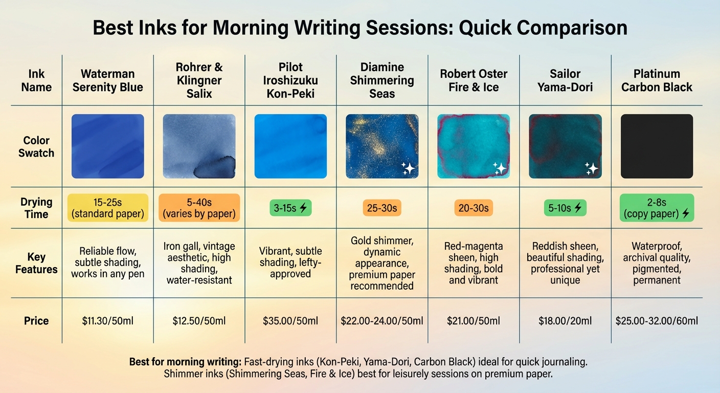 Best Fountain Pen Inks for Morning Writing: Quick Comparison Guide