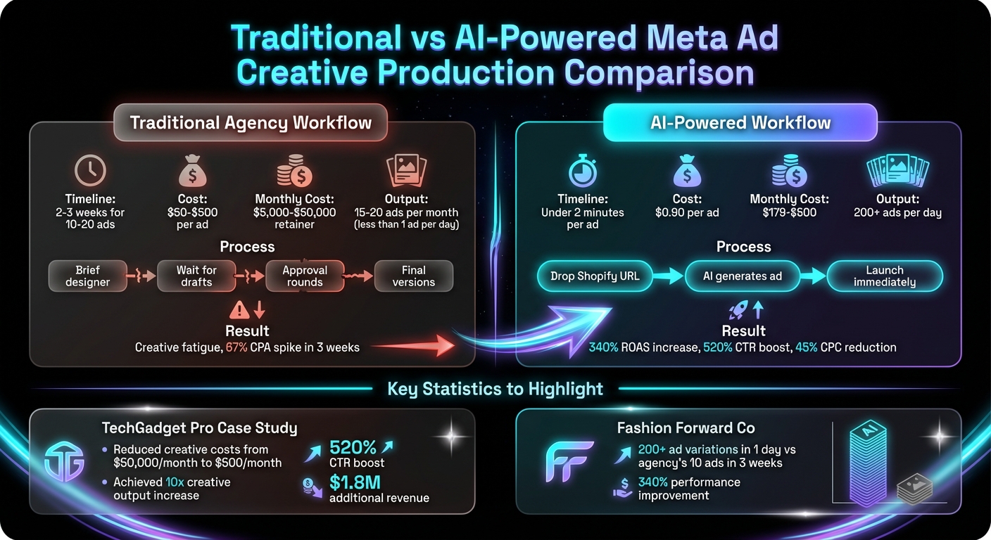 Traditional vs AI-Powered Meta Ad Creative Production Comparison