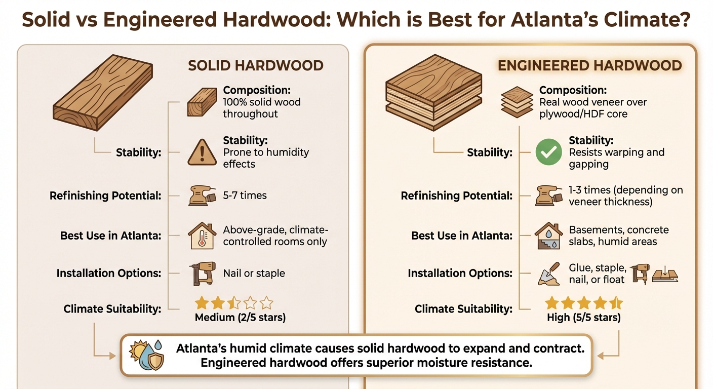 Solid vs Engineered Hardwood Flooring Comparison for Atlanta Climate