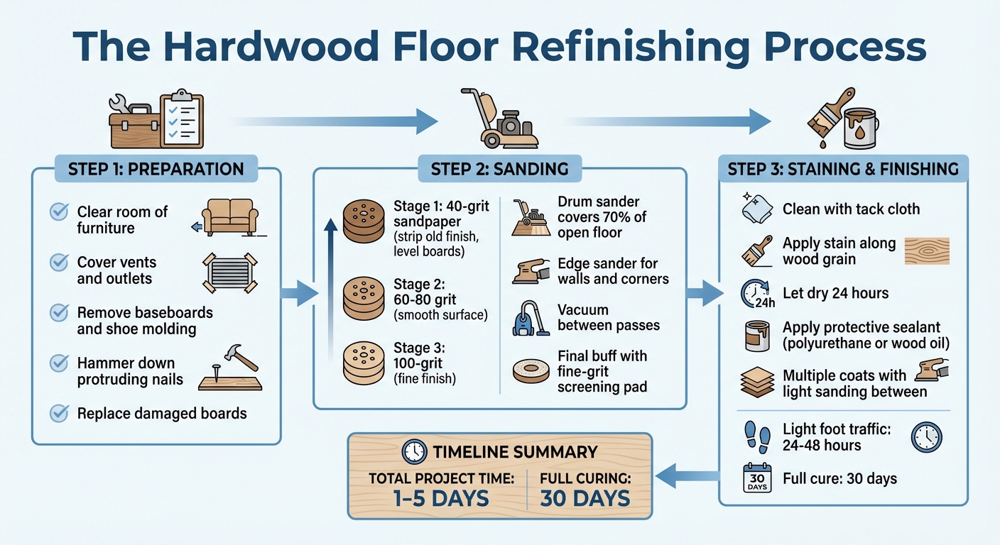 Hardwood Floor Refinishing Process: 3 Essential Steps