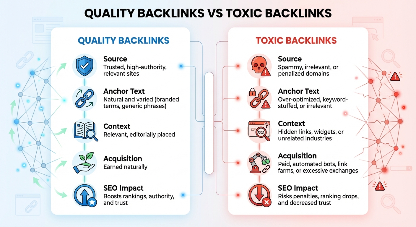 Quality vs Toxic Backlinks Comparison Chart