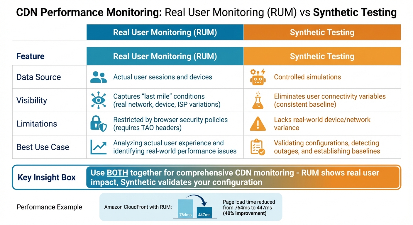 Real User Monitoring vs Synthetic Testing for CDN Performance
