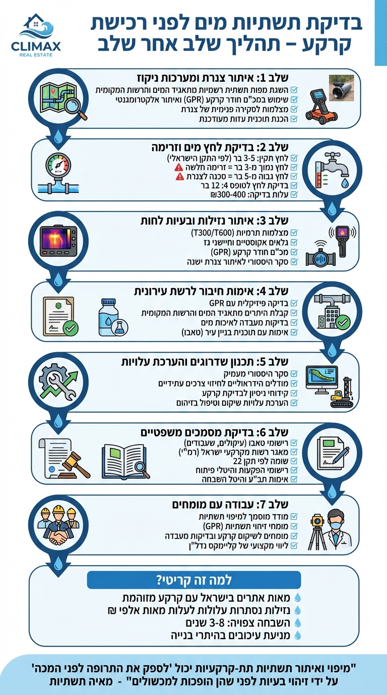 תהליך בדיקת תשתיות מים לפני רכישת קרקע - 7 שלבים