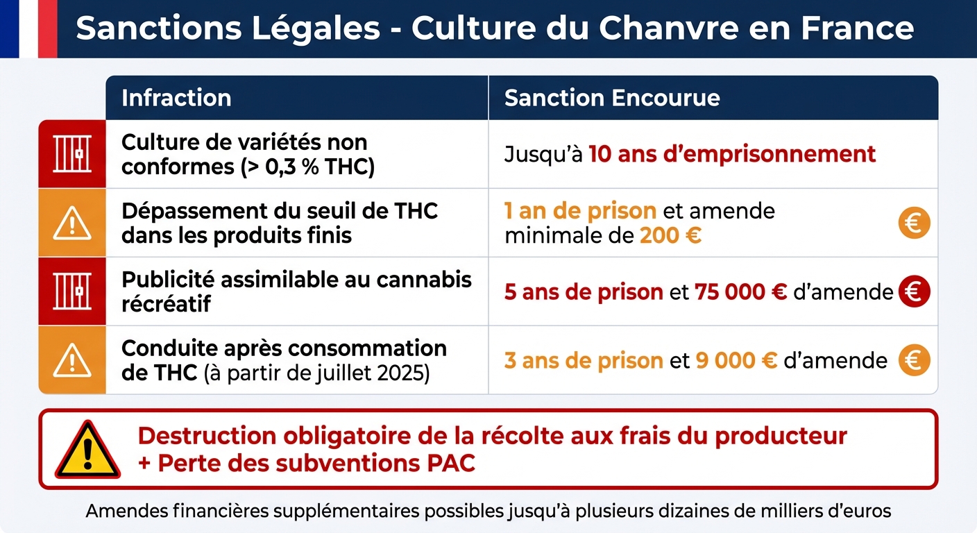Sanctions légales pour non-respect de la réglementation du chanvre en France