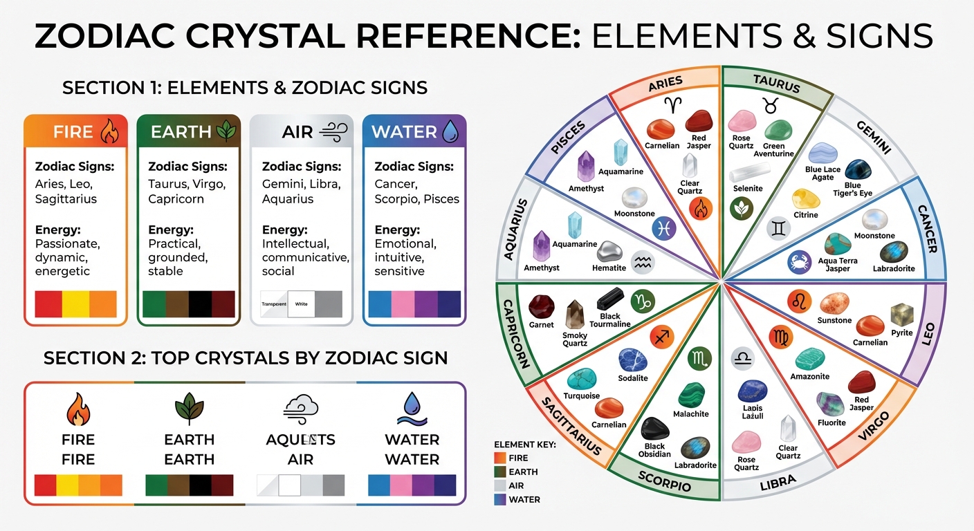 Zodiac Crystal Guide: Elements, Signs, and Recommended Stones