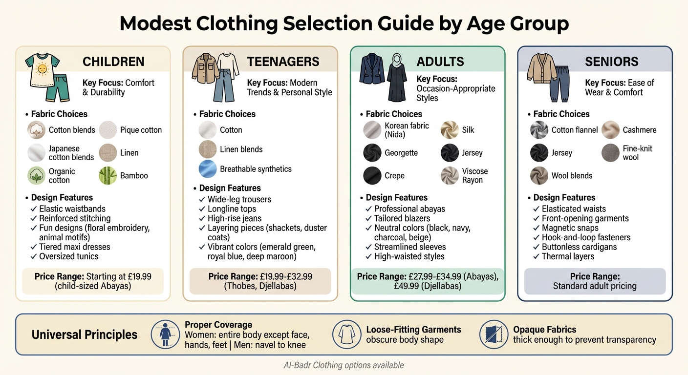 Modest Clothing Guide by Age Group: Fabric, Style & Price Comparison