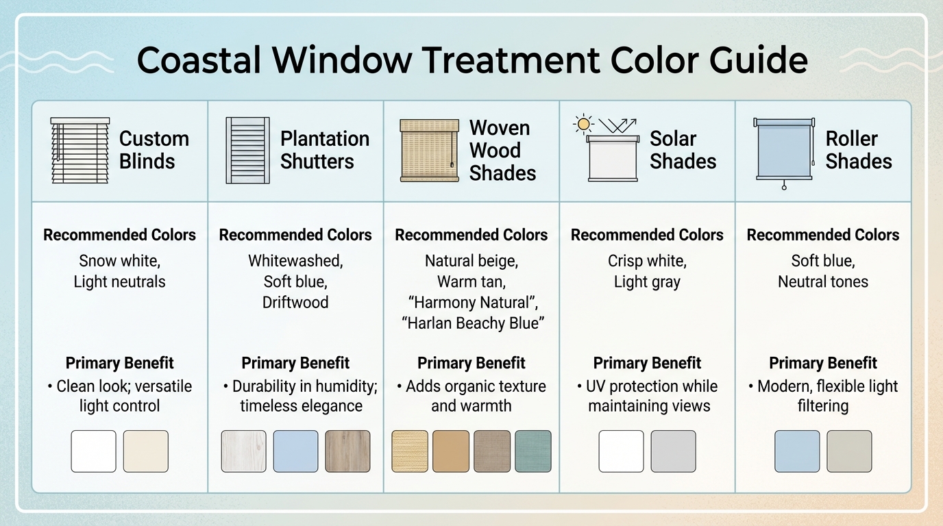 Coastal Window Treatment Color Guide by Type
