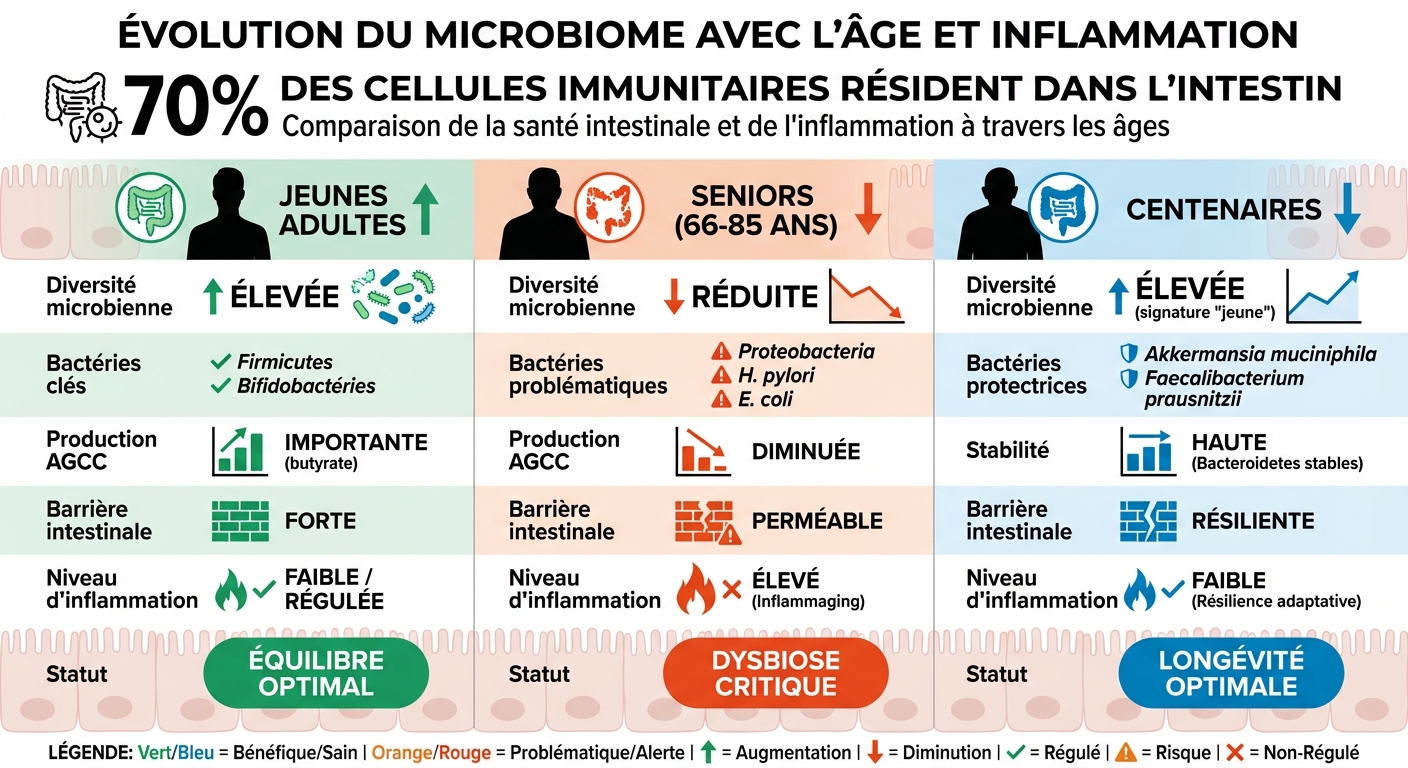 Évolution du microbiome intestinal avec l'âge et impact sur l'inflammation