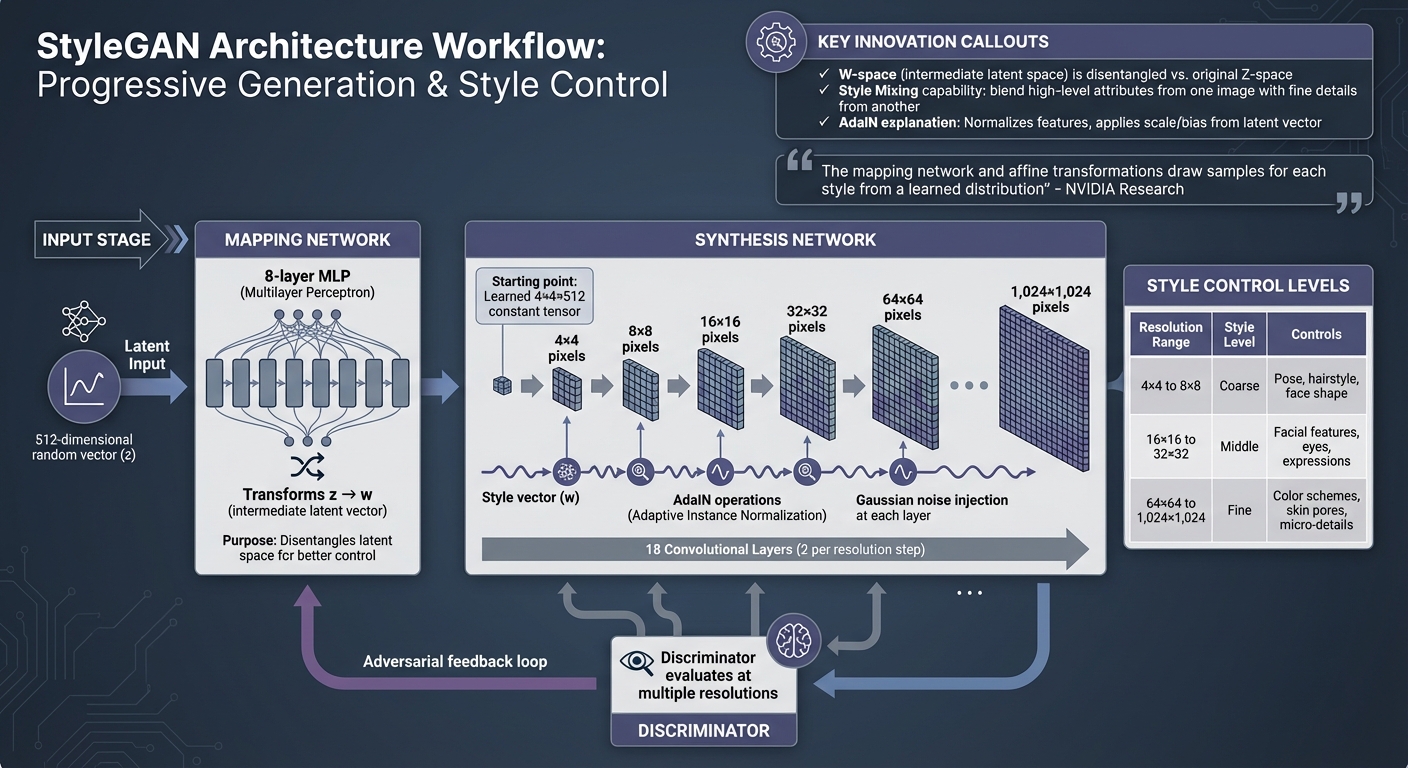 StyleGAN Architecture: From Input to High-Resolution Image Generation