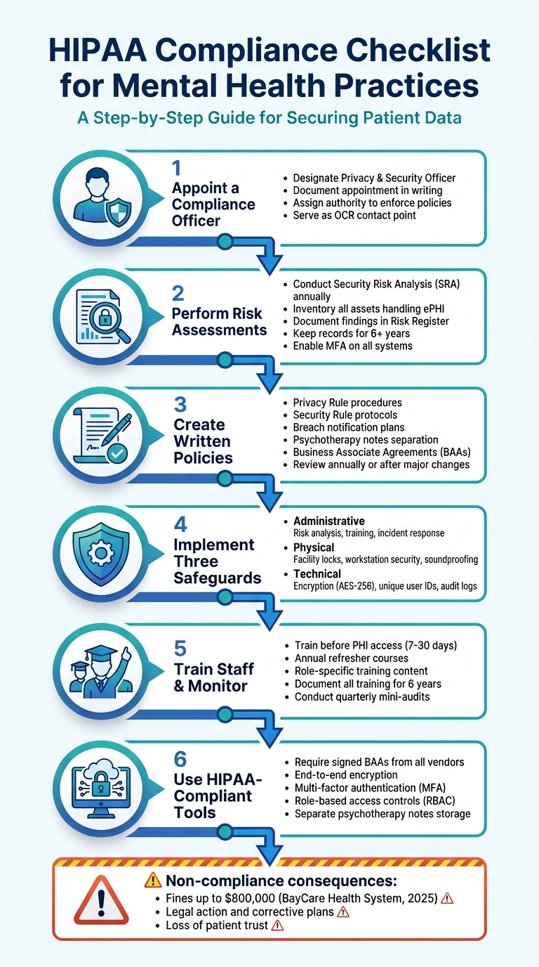 HIPAA Compliance Checklist for Mental Health Practices: 6 Essential Steps