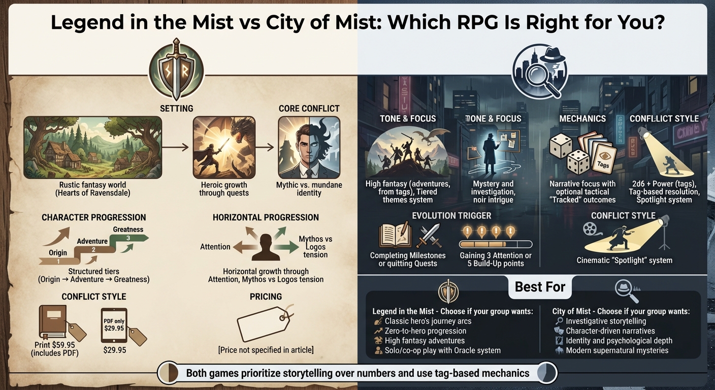 Legend in the Mist vs City of Mist: Complete RPG Comparison Chart
