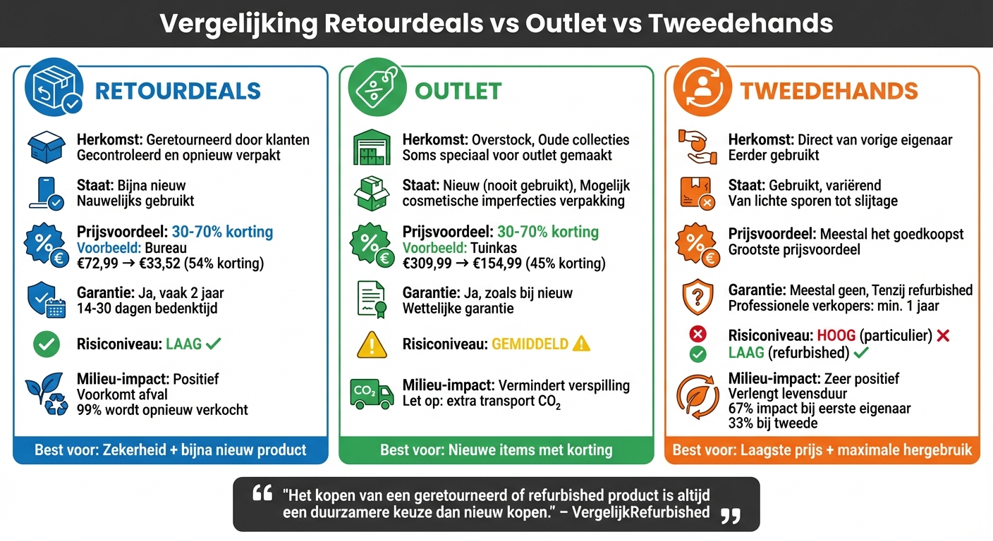 Vergelijking retourdeals, outlet en tweedehands producten
