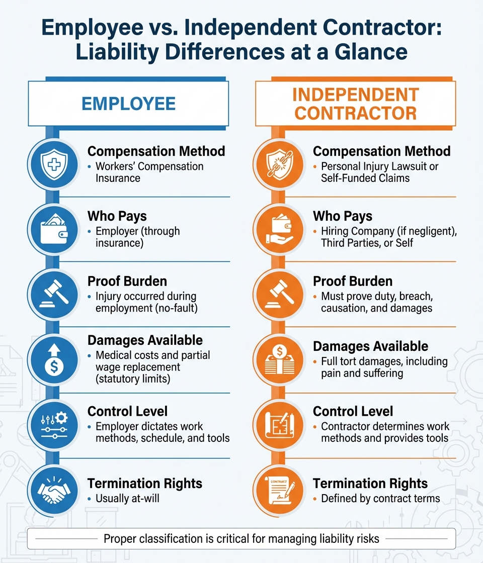 Employee vs Independent Contractor Liability Comparison Chart