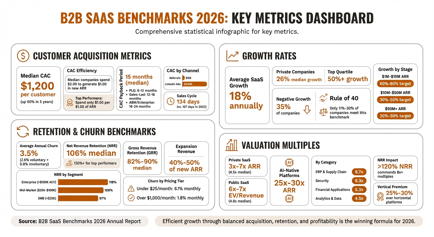 B2B SaaS Benchmarks 2026: Key Metrics for CAC, NRR, Growth and Valuation