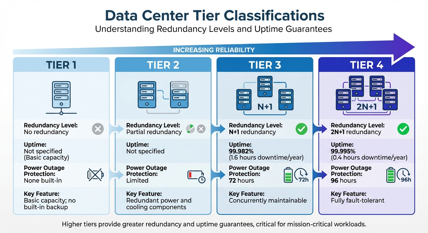 Data Center Tier Classifications: Redundancy and Uptime Comparison