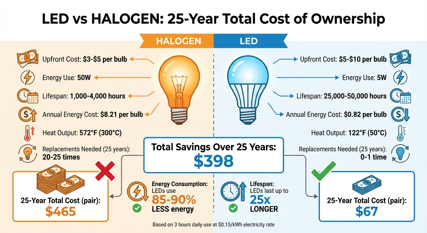 LED vs Halogen Bathroom Lighting: 25-Year Cost Comparison