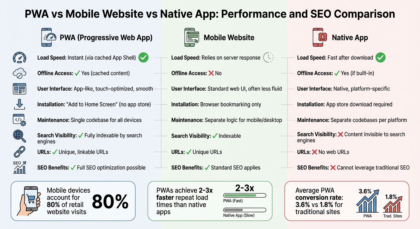 PWA vs Mobile Website vs Native App: Performance and SEO Comparison
