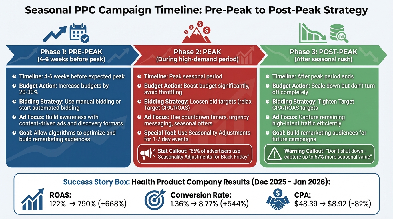 3-Phase Seasonal PPC Campaign Strategy: Pre-Peak, Peak, and Post-Peak Optimization