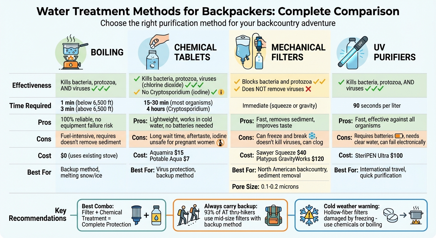 Backpacking Water Treatment Methods Comparison Chart