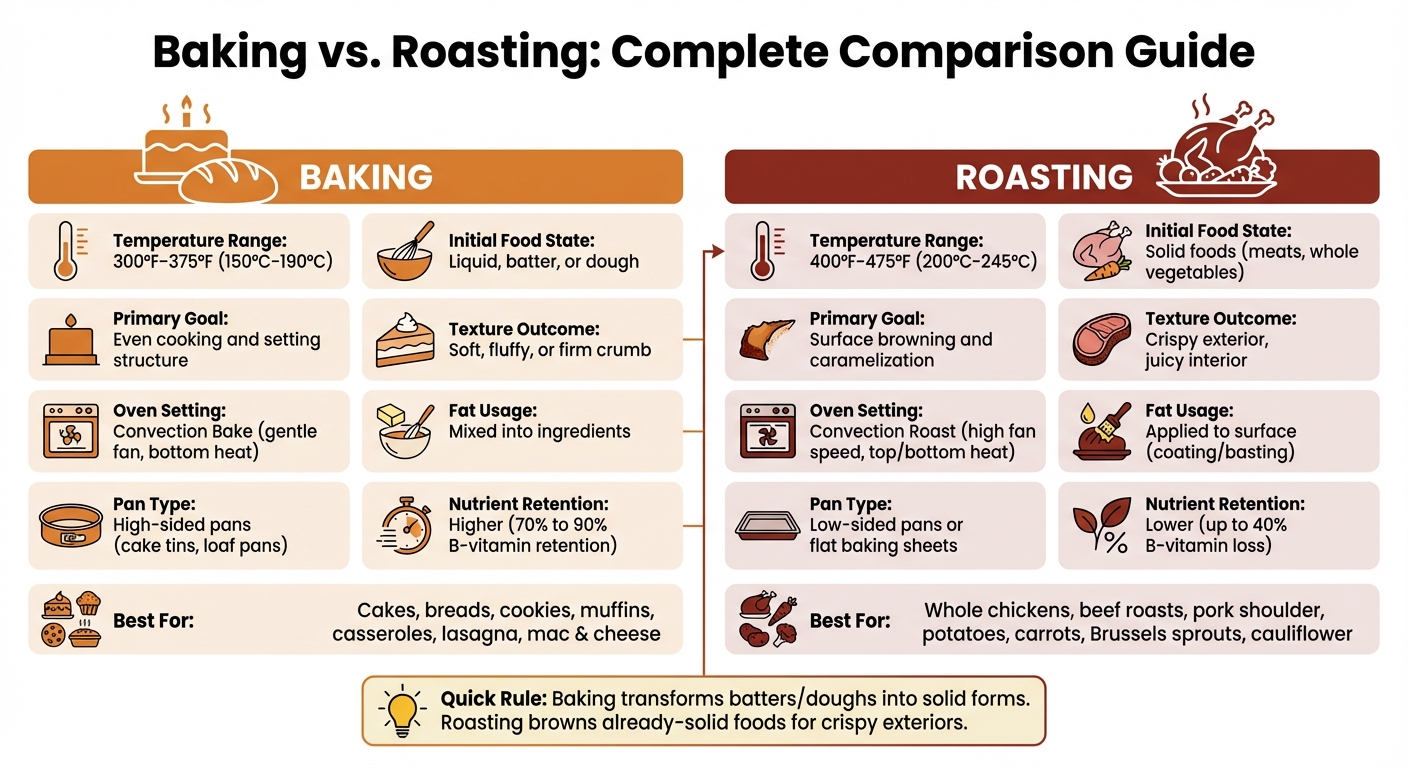 Baking vs Roasting Comparison Chart: Temperature, Techniques and Best Foods