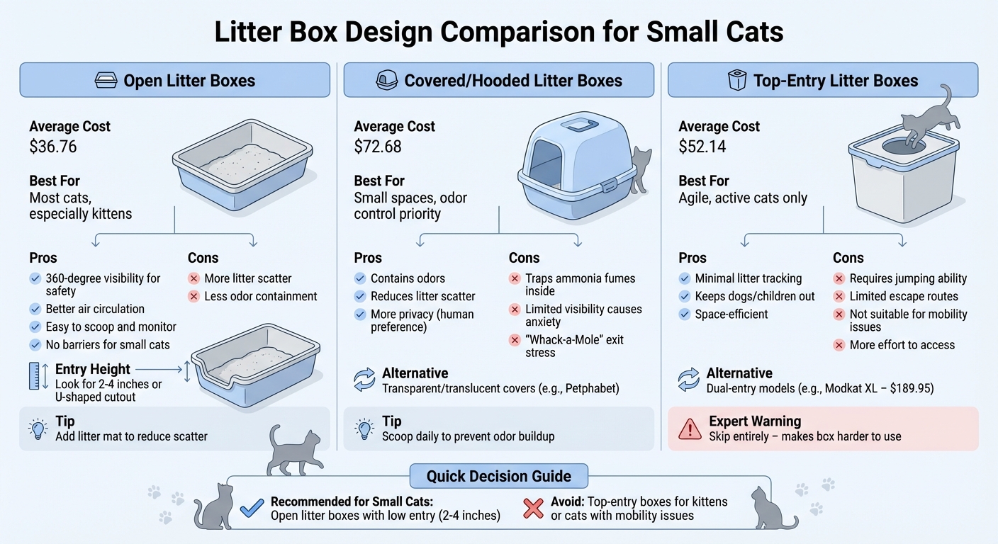 Litter Box Design Types Comparison: Open vs Covered vs Top-Entry for Small Cats