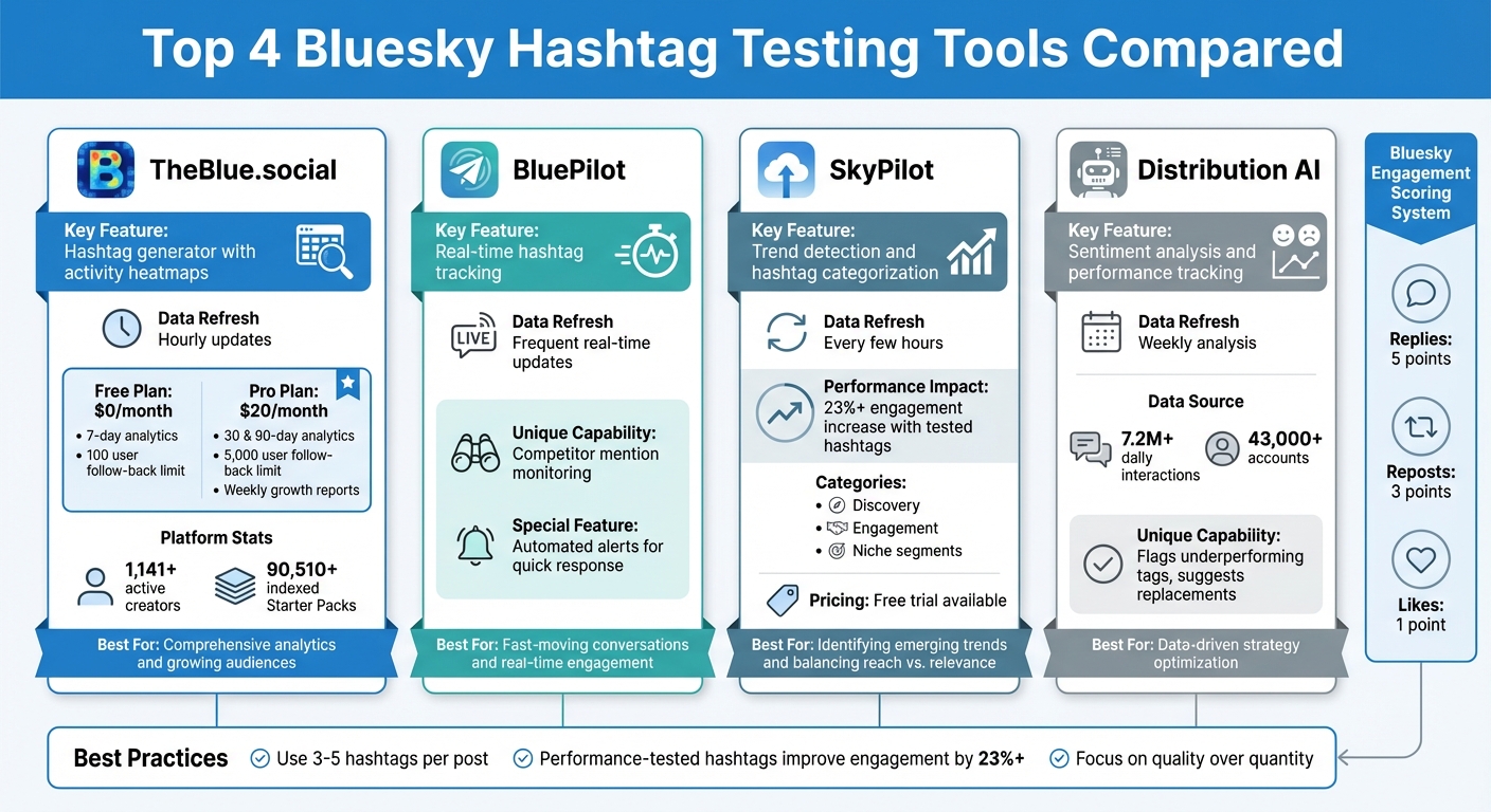 Bluesky Hashtag Testing Tools Comparison: Features and Pricing