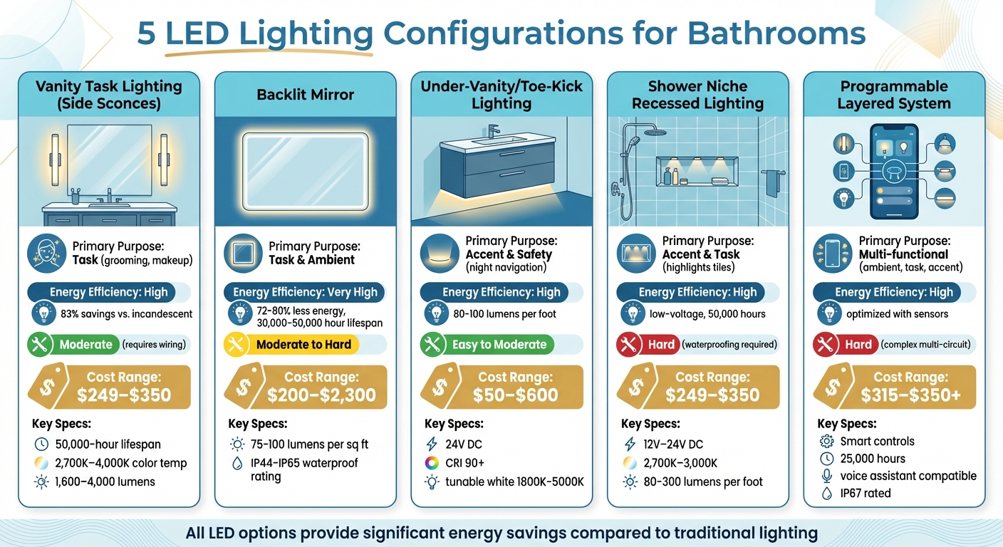LED Bathroom Lighting Configurations Comparison: Cost, Efficiency & Installation