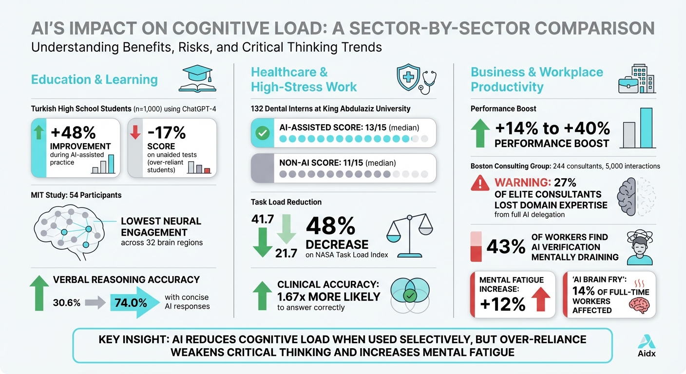 AI Impact on Cognitive Performance: Benefits vs Risks Across Education, Healthcare, and Business