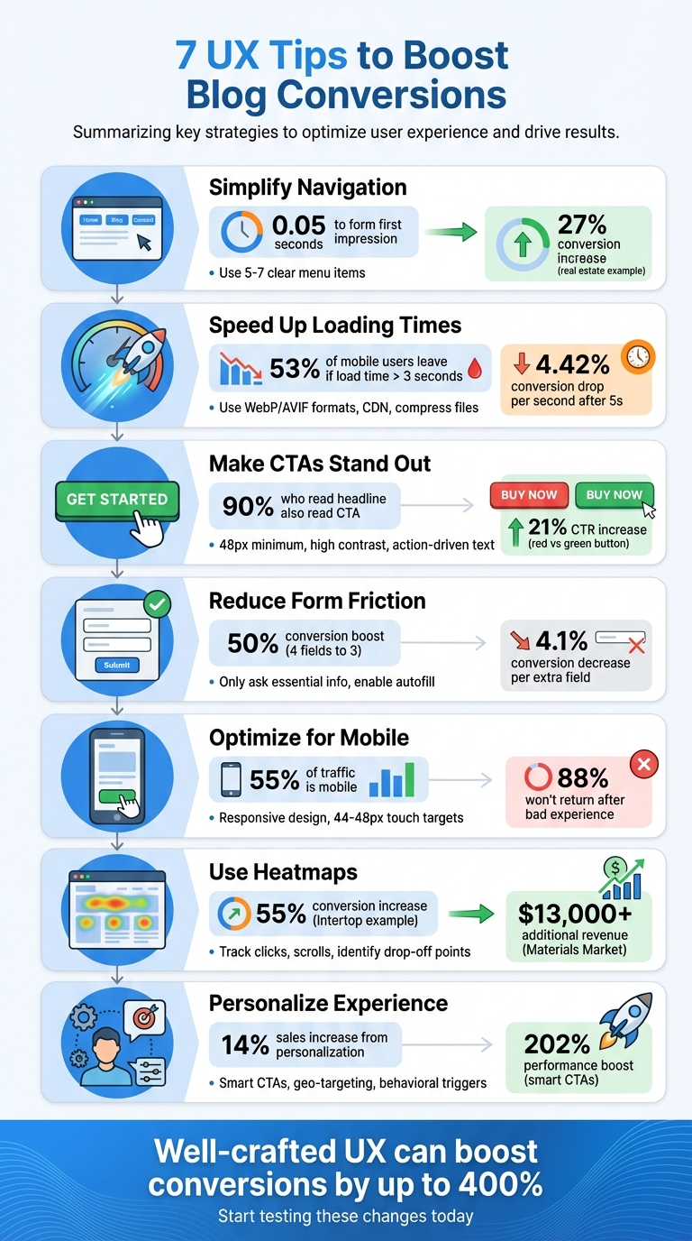 7 UX Tips to Boost Blog Conversions - Quick Reference Guide