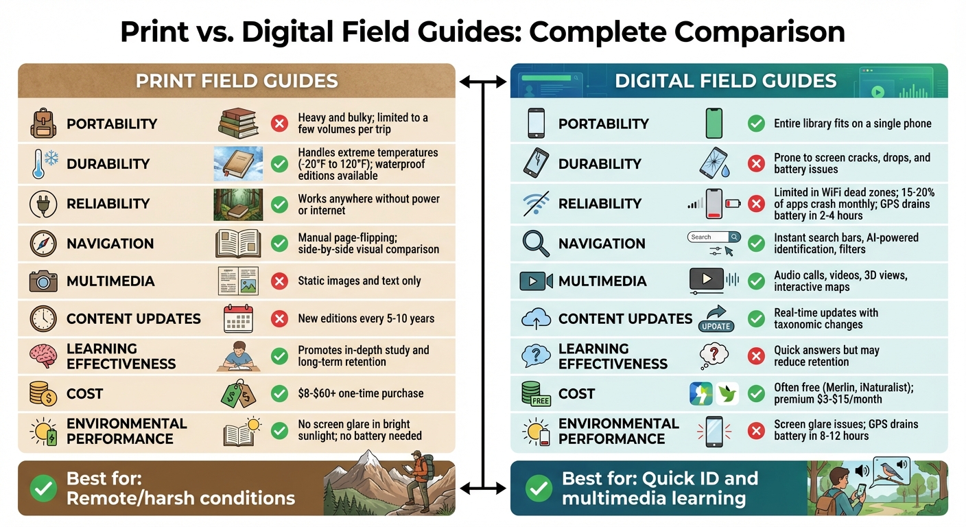 Print vs Digital Field Guides Comparison Chart