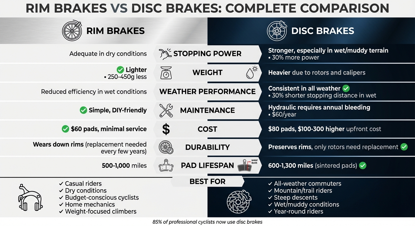 Rim Brakes vs Disc Brakes Comparison Chart for Cyclists