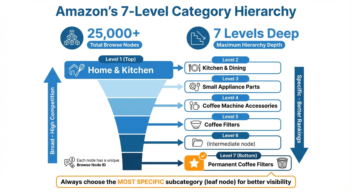 The Only Amazon Categories CSV You'll Ever Need 1 Amazon Category Hierarchy Structure with 7 Levels and Browse Node System