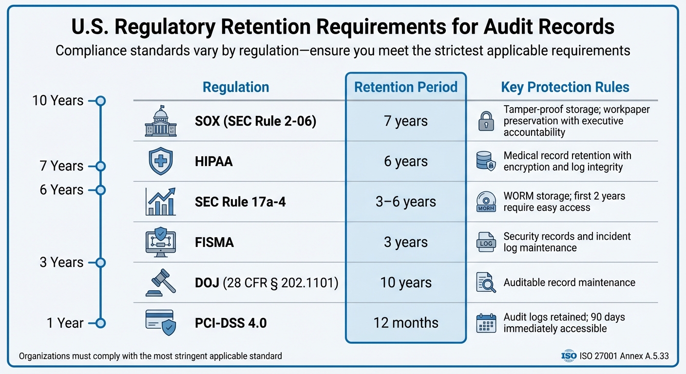 U.S. Regulatory Audit Record Retention Requirements Comparison